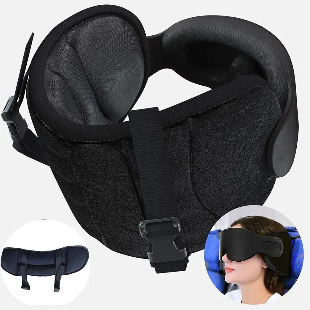 Kit sommeil de voyage 3D avec oreiller cervical et masque de nuit blackout intégré, idéal pour avion et transport