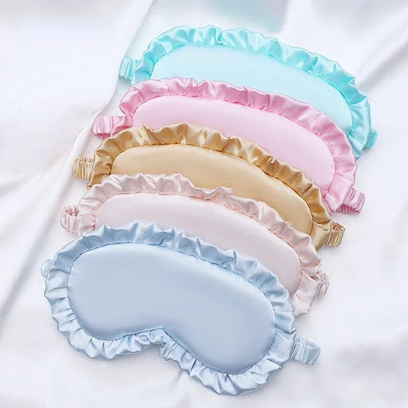 Masques de sommeil satinés multicolores avec volants pour bloquer la lumière et dormir confortablement