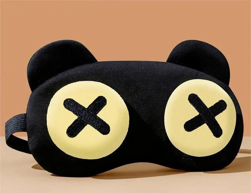 Masque de nuit ours noir yeux X pour enfants, style cartoon amusant