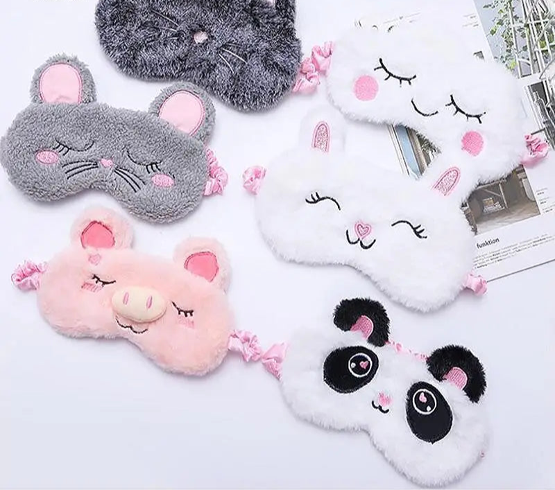 Masques de nuit en peluche pour enfants, formes d'animaux mignons comme panda, lapin, cochon et souris