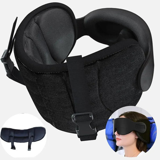 Kit sommeil de voyage 3D avec oreiller cervical et masque de nuit blackout intégré, idéal pour avion et transport